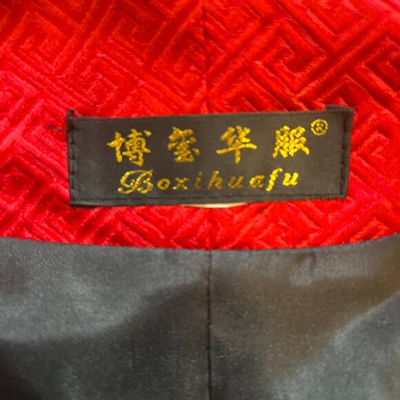 Women's Jacket Top Blazer Asian Chinese Jacquard Satin Black and Red Sz S-M - Picture 8 of 8